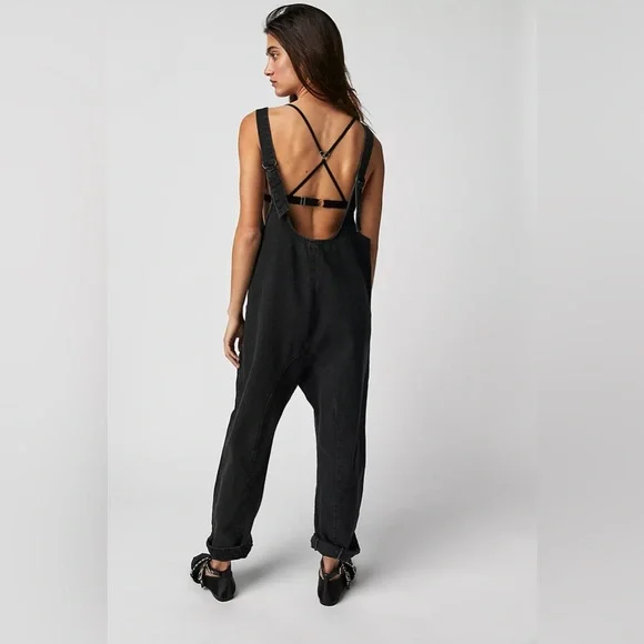 Free People We The Free High Roller Jumpsuit Mineral Wash Black NWOT Size M - Picture 5 of 16